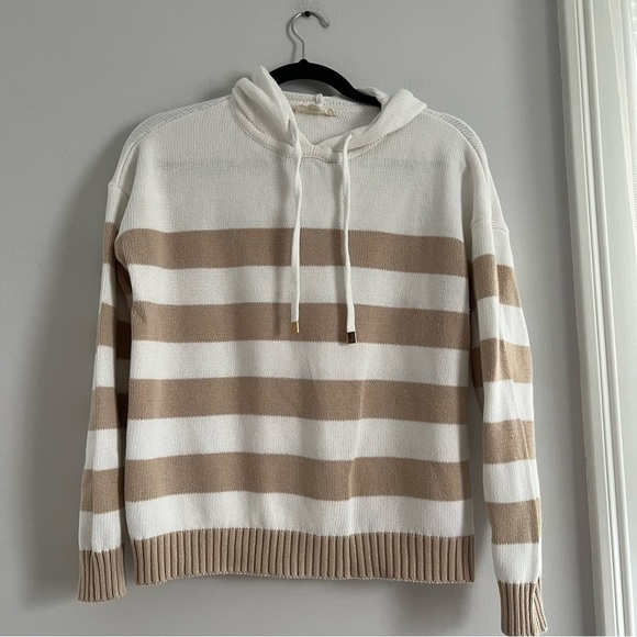Tops - Cozy Striped White and Tan Women's Sweater
